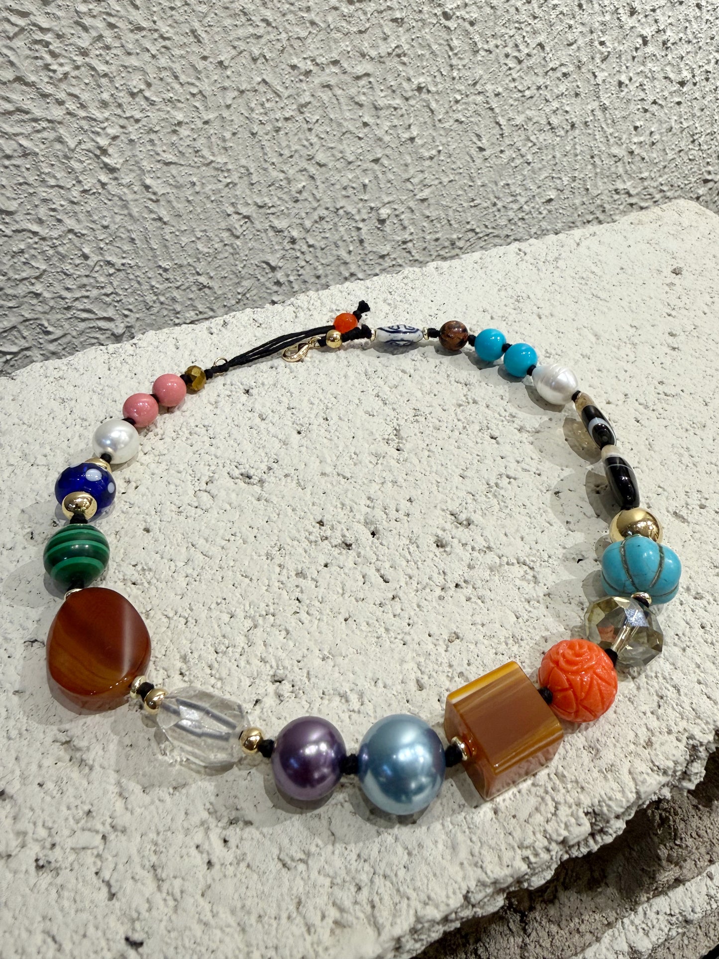 COLLAR CORDON NUDOS Y PIEDRAS / MULTICOLOR - OJO CORAZON