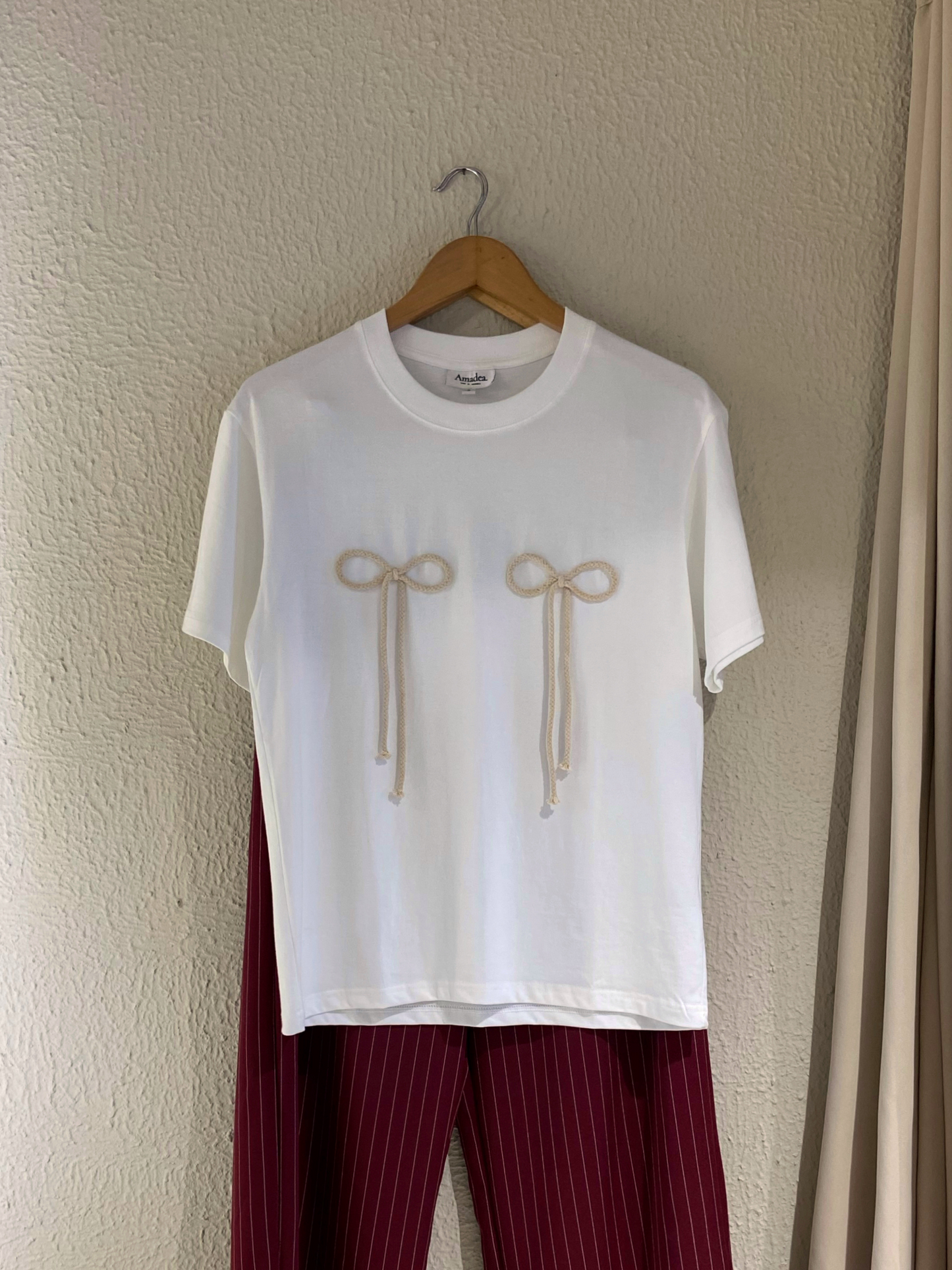 T-SHIRT / CORD BOW - WHITE