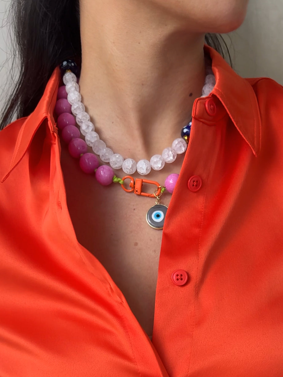 COLLAR PIEDRAS Y DIJE OJO TURCO / ROSA - OJO CORAZON