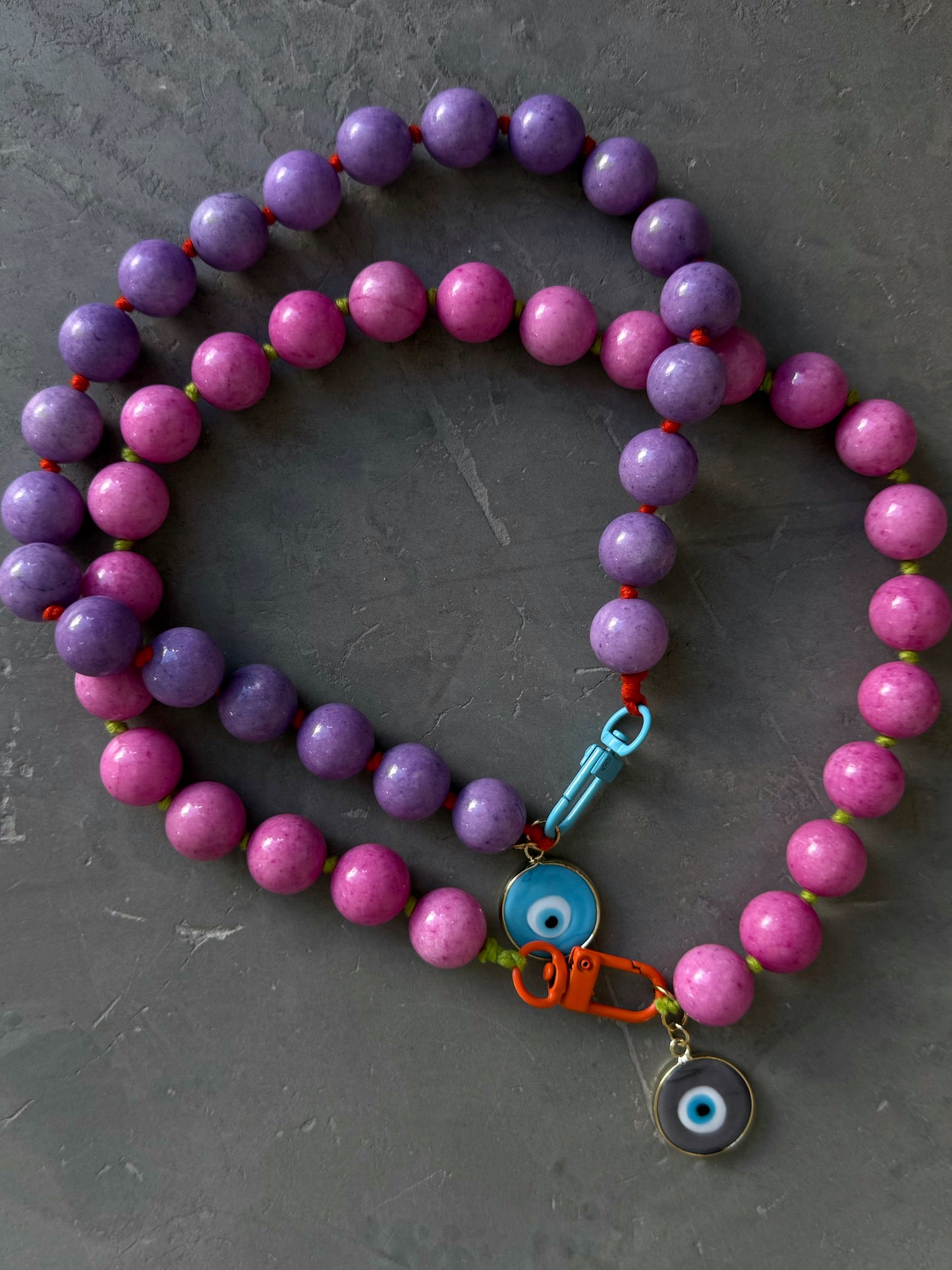 COLLAR PIEDRAS Y DIJE OJO TURCO / LILA - OJO CORAZON