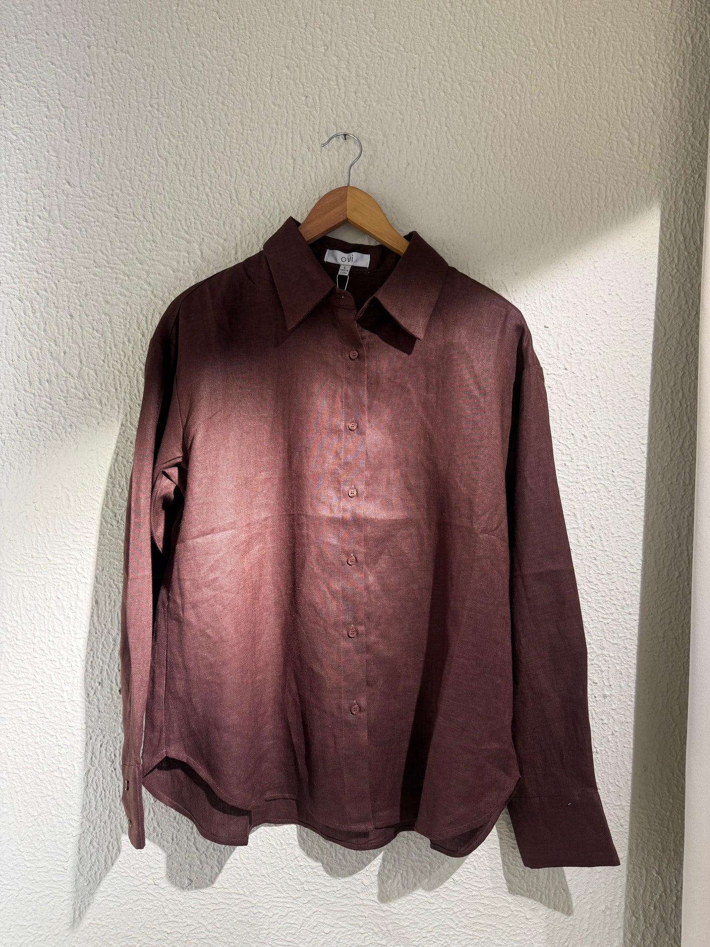 CAMISA OVI / LINO MARRON
