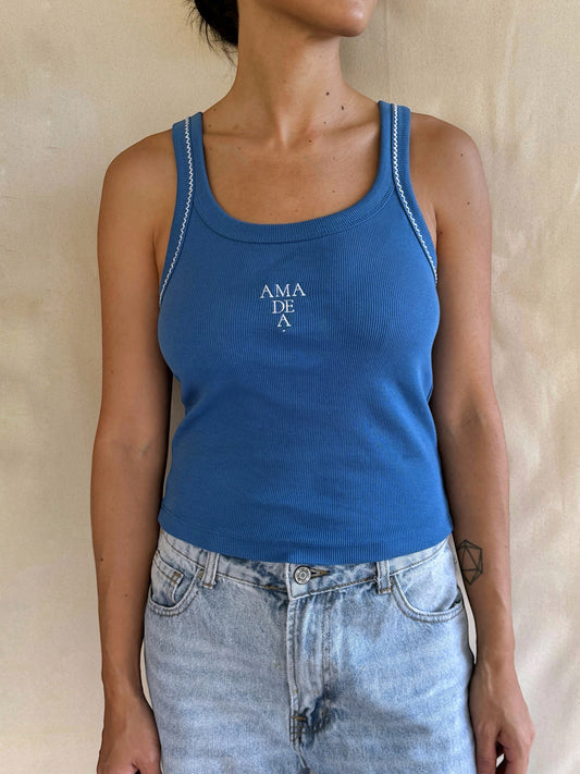 TOP / RIB EMBROIDERED - BLUE