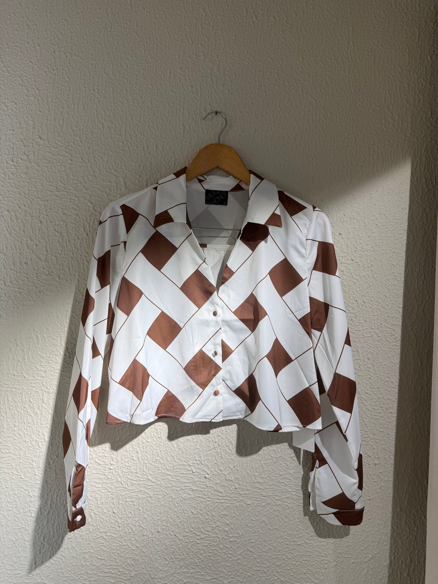 CAMISA MILK HONEY/ SEDA BLANCO Y MARRON
