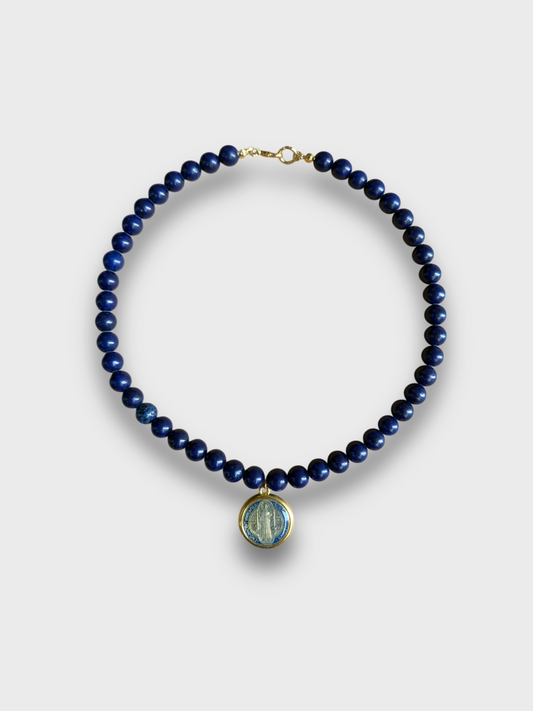 COLLAR PIEDRA AZULITA DIJE VIRGEN