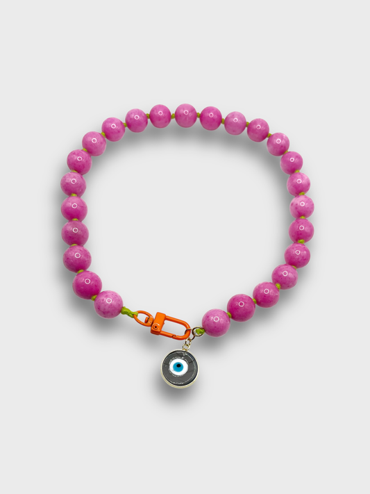 COLLAR PIEDRAS Y DIJE OJO TURCO / ROSA - OJO CORAZON