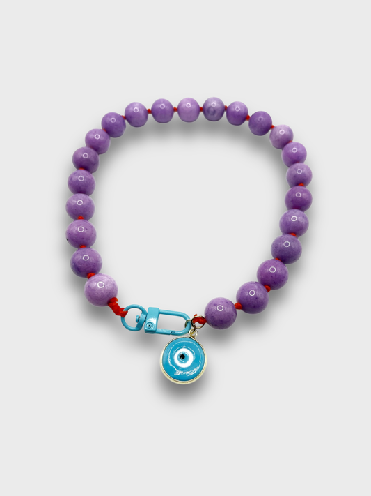 COLLAR PIEDRAS Y DIJE OJO TURCO / LILA - OJO CORAZON