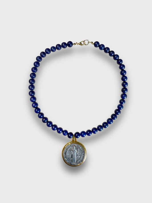COLLAR PIEDRA AZULITA DIJE SAN BENITO